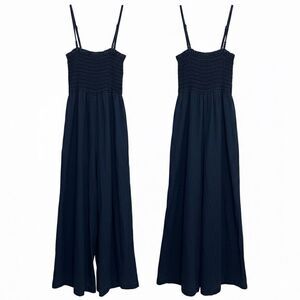 Pilcro Anthropologie Denim Smocked Jumpsuit Strappy Wide Leg Cottagecore XS